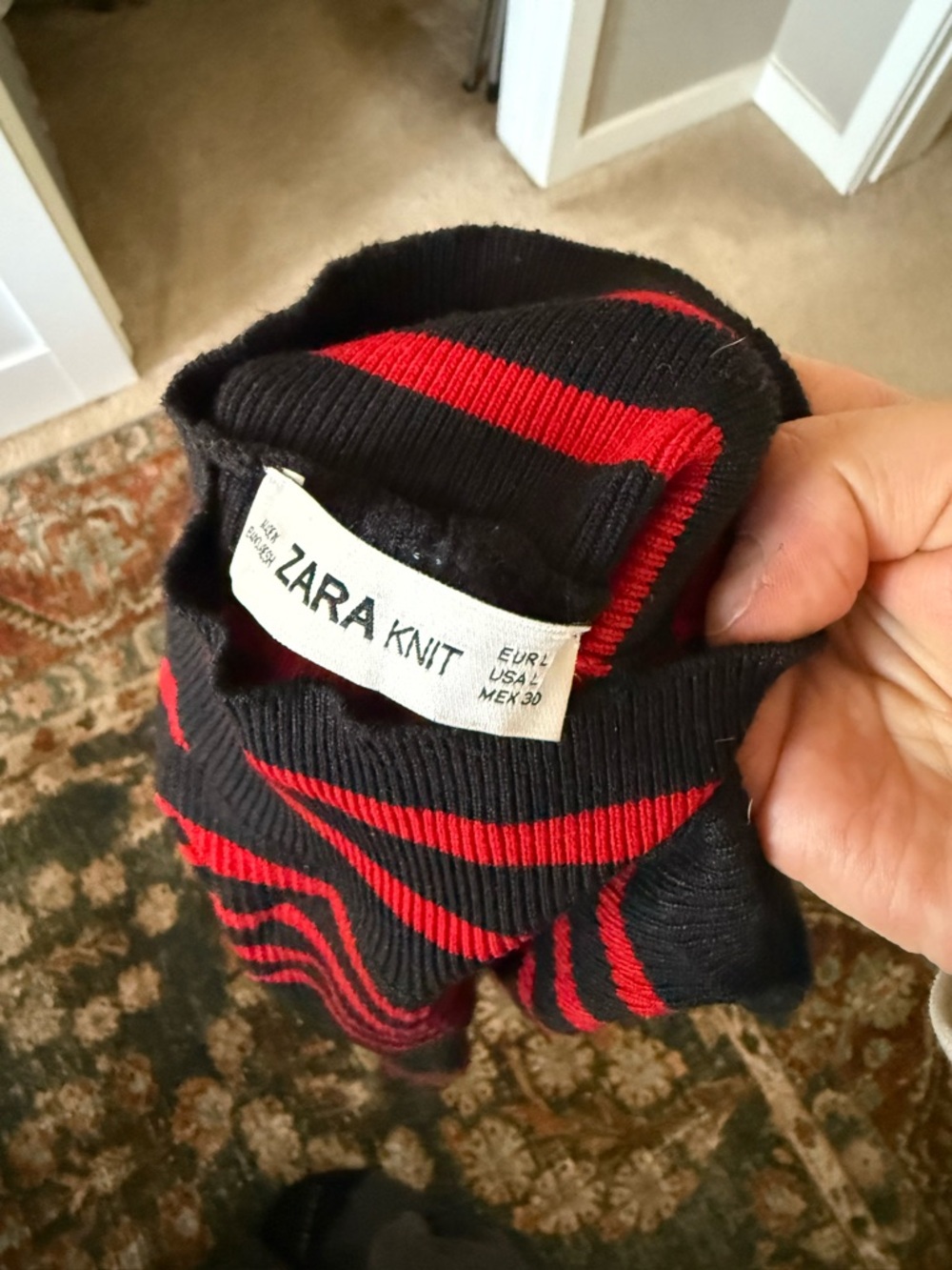 Zara Women’s Red and Black Striped Ribbed Turtleneck Sweater - Picture 8 of 8